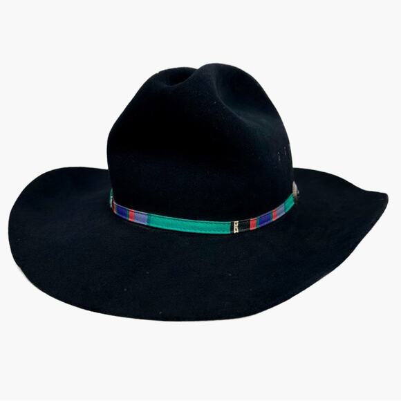 Vintage Wrangle Felted Calf Skin Band Cowboy Hat - BLACK - Picture 3 of 8